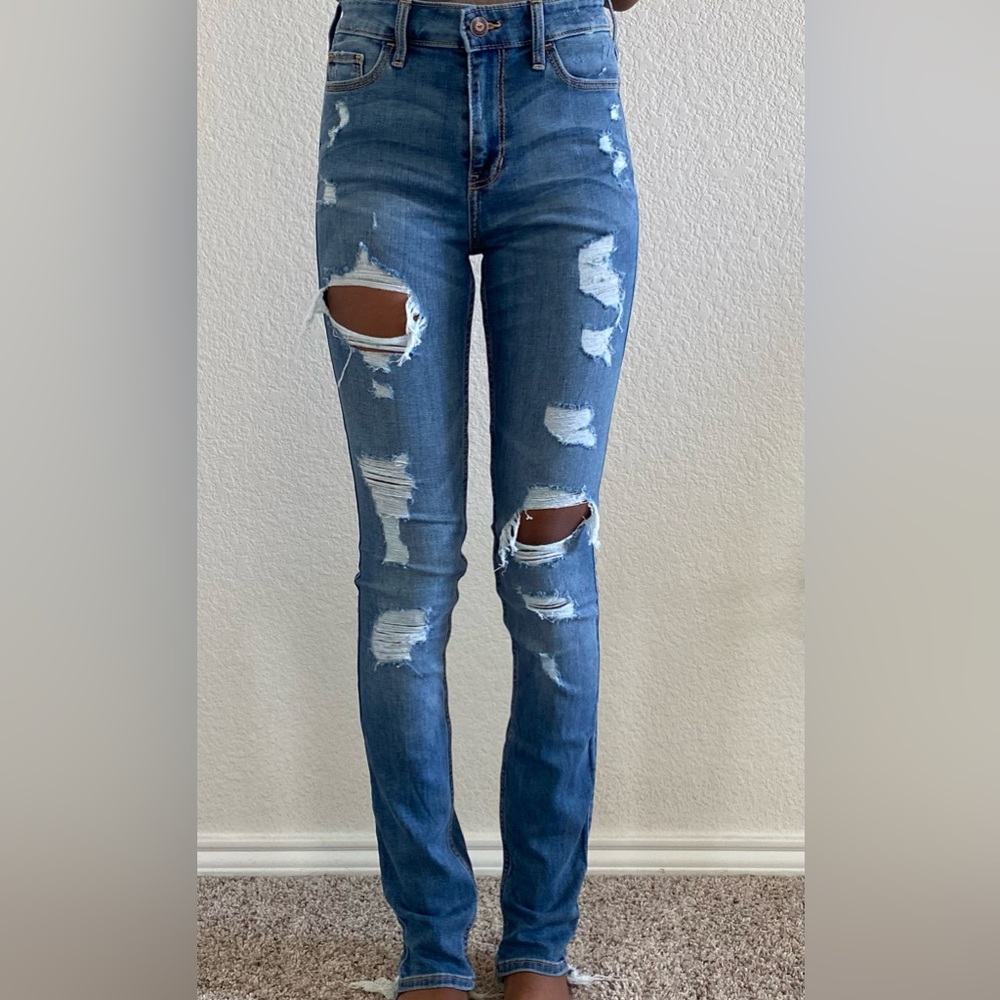 Hollister Jeans Super Skinny Denim High Rise Distressed Stretch Size